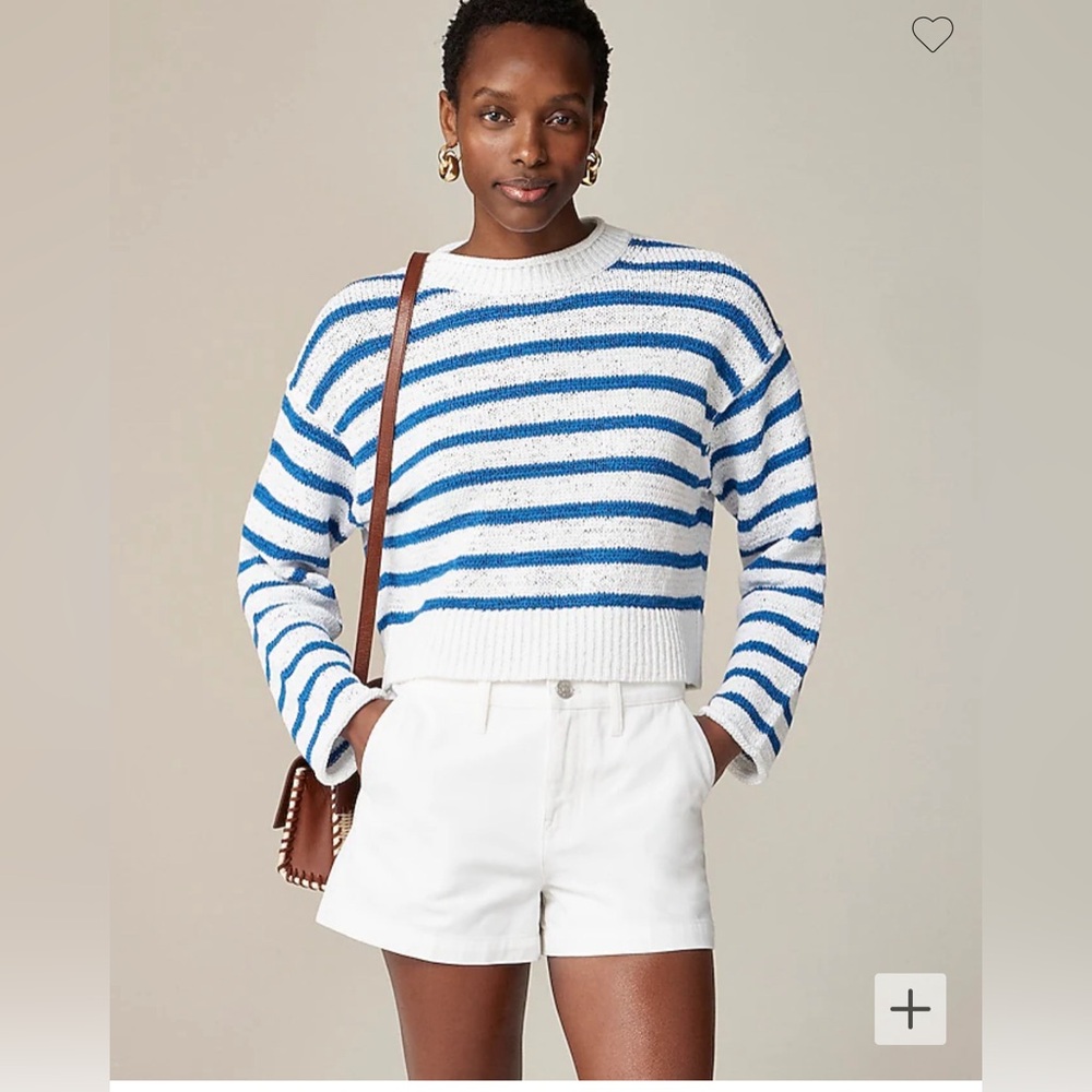 NWTJ.Crew Size L textured Tie Back Rollneck Sweater Striped White Bright Azurite